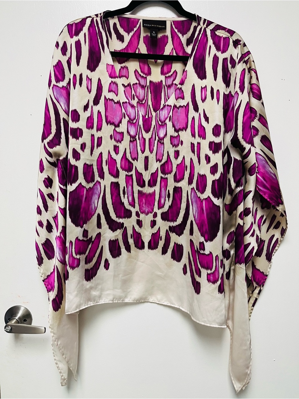 Dana Buchman Cream and Purple Printed Silk Tunic Top